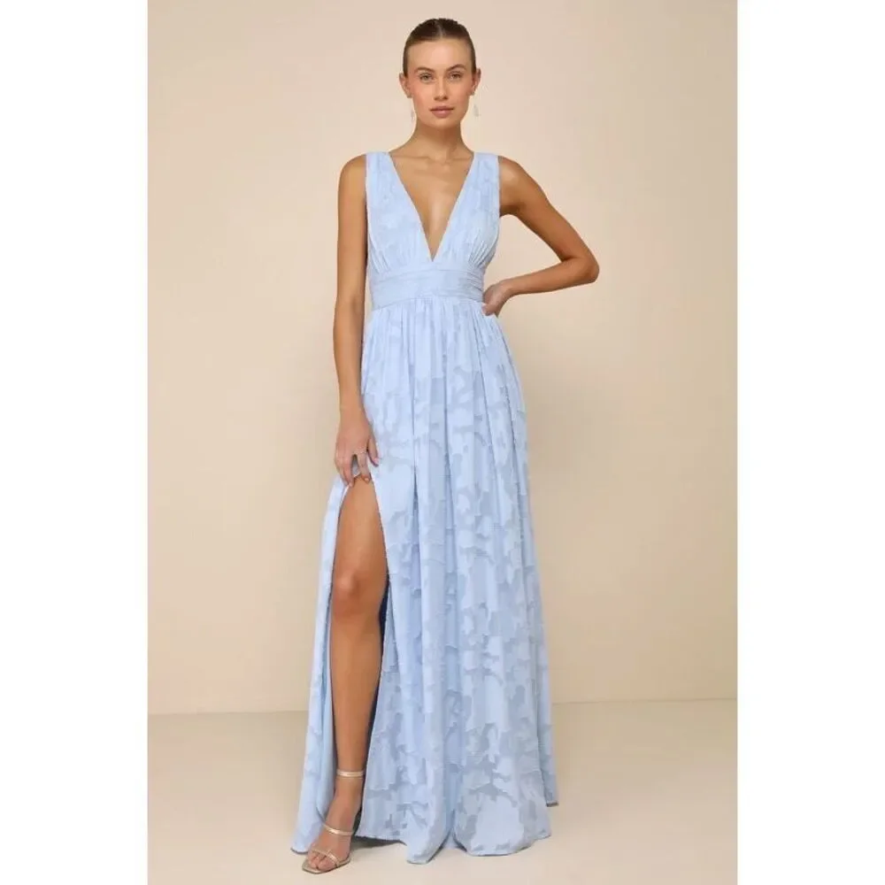 Lulus Sweet Sophistication Light Blue Burnout Floral Maxi Dress - Size XS